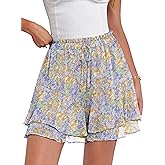 Caracilia Skorts for Women Boho Casual Beach Mini Skirts Summer Floral Ruffle Chiffon Flowy Shorts 2026 Trendy Outfits