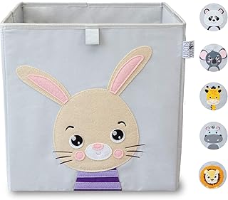 wonneklein Aufbewahrungsbox Kinder I Spielzeugkiste Kinderzimmer I Spielzeug Box (33x33x33 cm) zur Aufbewahrung I passt ins Kallax Regal I Kallax Box I grau mit Tier Motiv als Deko (Henry Hoppel)