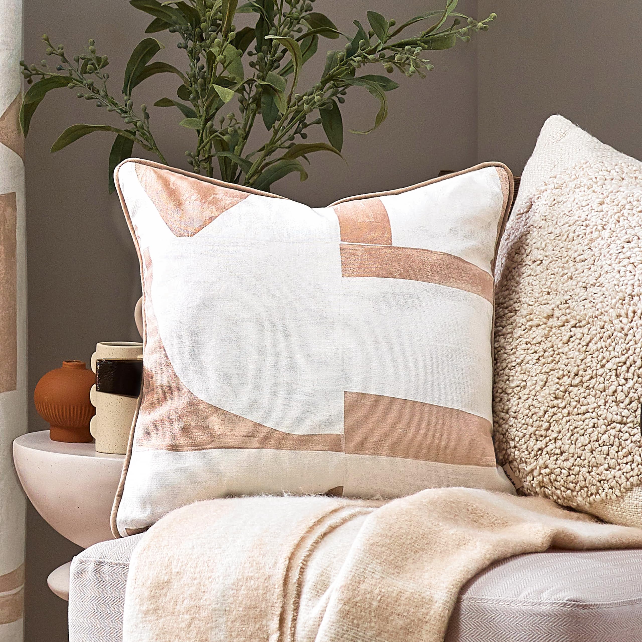 furn. Hoem Carro Abstract Cotton Piped Cushion Cover, Clay