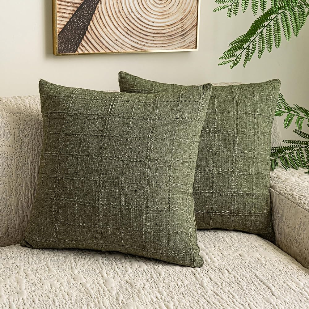 GGVCWWQ Throw Pillow Covers 18x18 Inch Set of 2 Decorative Linen Textured Spring Modern Square Accent Cushion Covers Boho Far