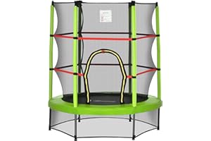 Outsunny 55" Trampoline for Kids, Toddler Trampoline with Safety Enclosure Net, Steel Frame, Indoor Round Bouncer Rebounder f