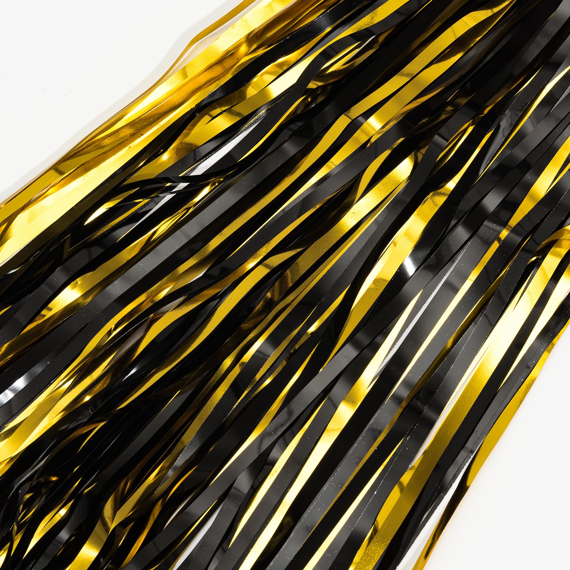 Black and Gold Party Streamers Decoration - GREATRIL Foil Fringe Backdrop for 2025 NYE/Anniversary/Farewell/Cocktail/Prom/EID/Birthdays - 3.2ft X 8.2ft - 2 Packs