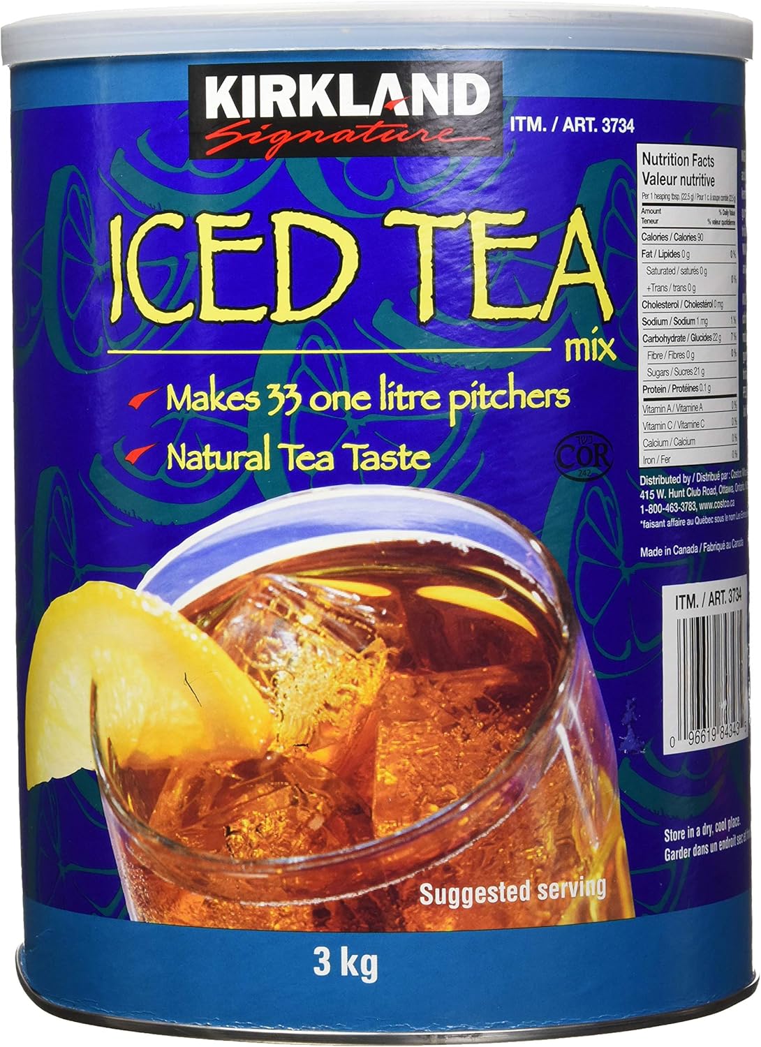 Kirkland signature Ice Tea Mix 3kg 6.6 Pounds Makes 33 Litres {Imported