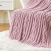 Battilo Pink Throw Blanket for Couch, Cable Knit Blanket, Soft Chenille Throw Blanket, Cozy Warm Blankets for Girls Daughter Women Gifts for Mom, 51"x67", Blush