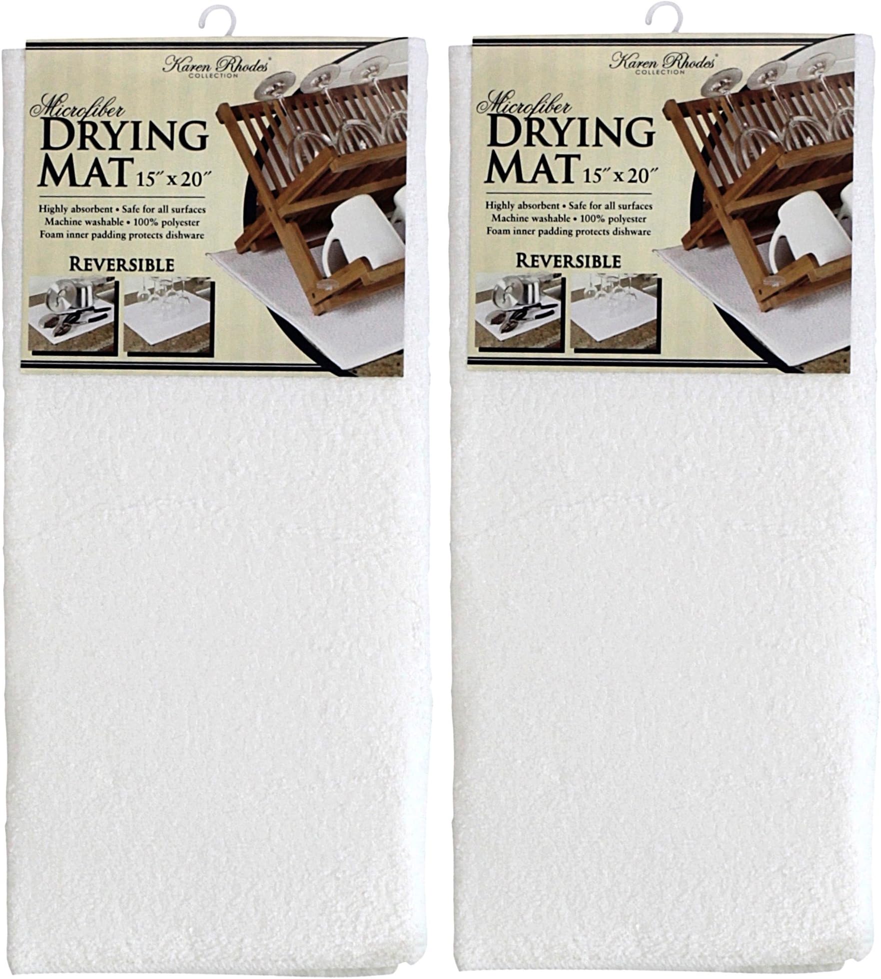 Karen Rhodes Microfiber Dish Drying Mat - 15x20 Inches- 2 Pack - White