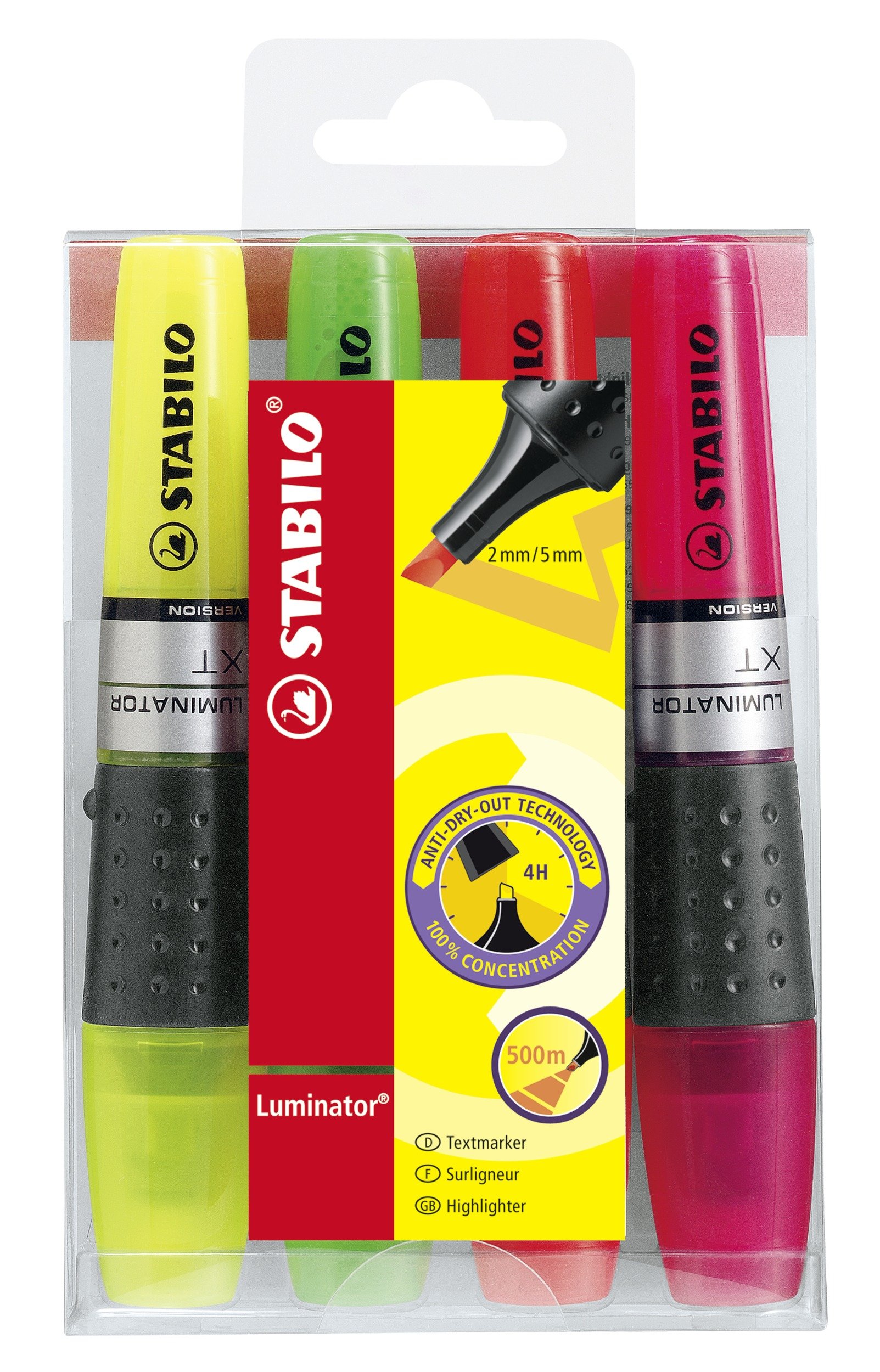 STABILO LUMINATOR - Highlighter - Pack of 4 - Yellow, Green, Orange, Pink
