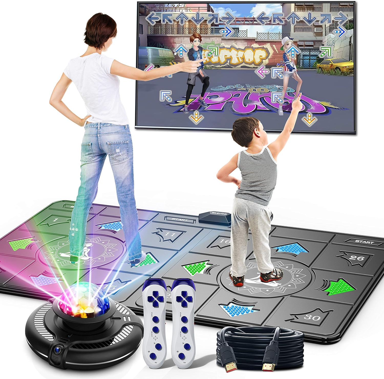 BLAVOR Electronic Dance Mats,Dance Mat Double Game for Kids and Adults with Massage Button,Indoor Portable Musical Dancing Mat with 100 Plus Games and Disco Ball Host for HDMI TV (Double Gray): Toys & Games