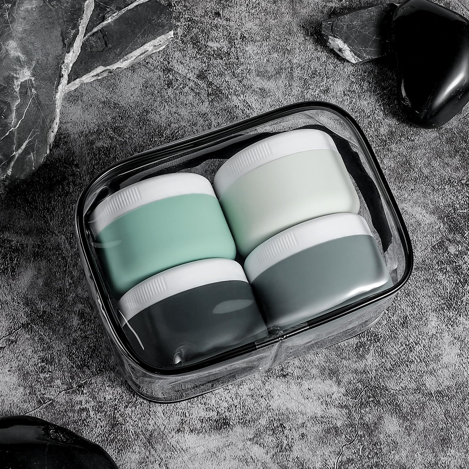 Kuangre Travel Containers for Toiletries, Silicone Cream Jars BPA-Free, Leak-proof 2oz Travel Size Containers, Portable Size Silicone Jars with Lid for Cosmetic Face Hand Body Cream (4 Pack)