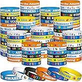 WATINC Autism Awareness Silicone Bracelets - 6 Colorful Puzzle Pieces Ribbons Stretch Wristbands Motivational Rubber Bracelet with Inspirational Messages for Men Women Teens Kids Gifts (120Pcs)