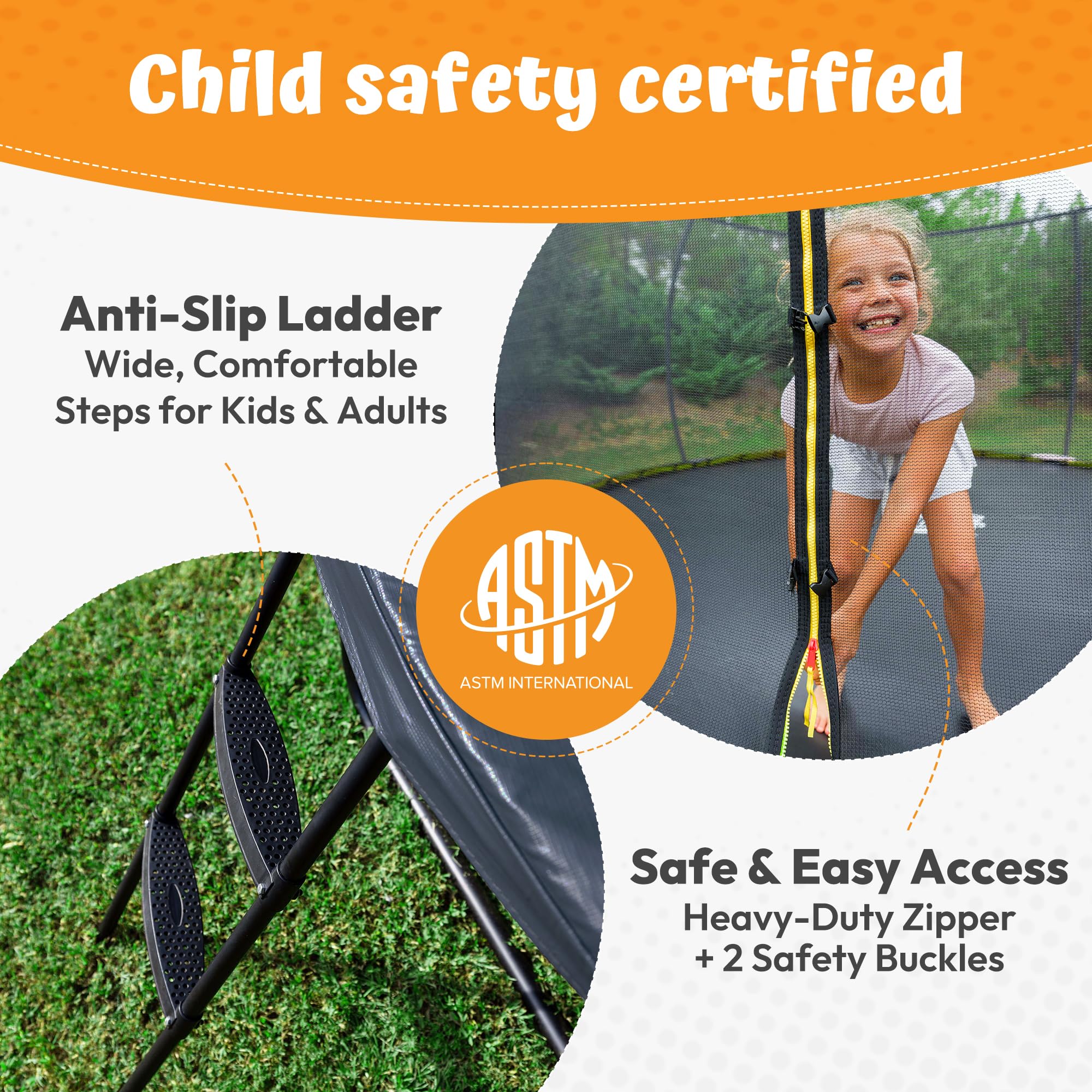 JUMPZYLLA Trampoline Outdoor 8FT 10FT 12FT 14FT 15FT 16FT with Enclosure and Ladder, ASTM Approved Recreational Trampoline for Kids and Adults, Anti-Rust Coated Frame