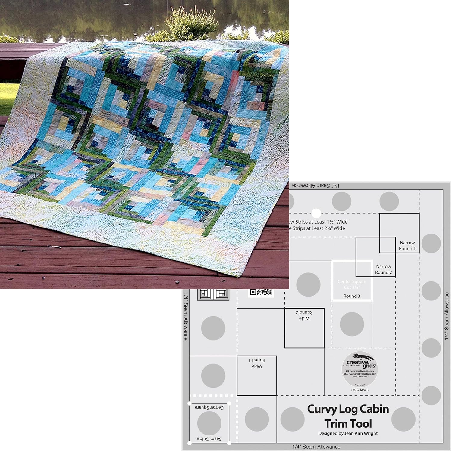 Bundle Of Creative Grids Curvy Log Cabin Trim Tool 8in Finished