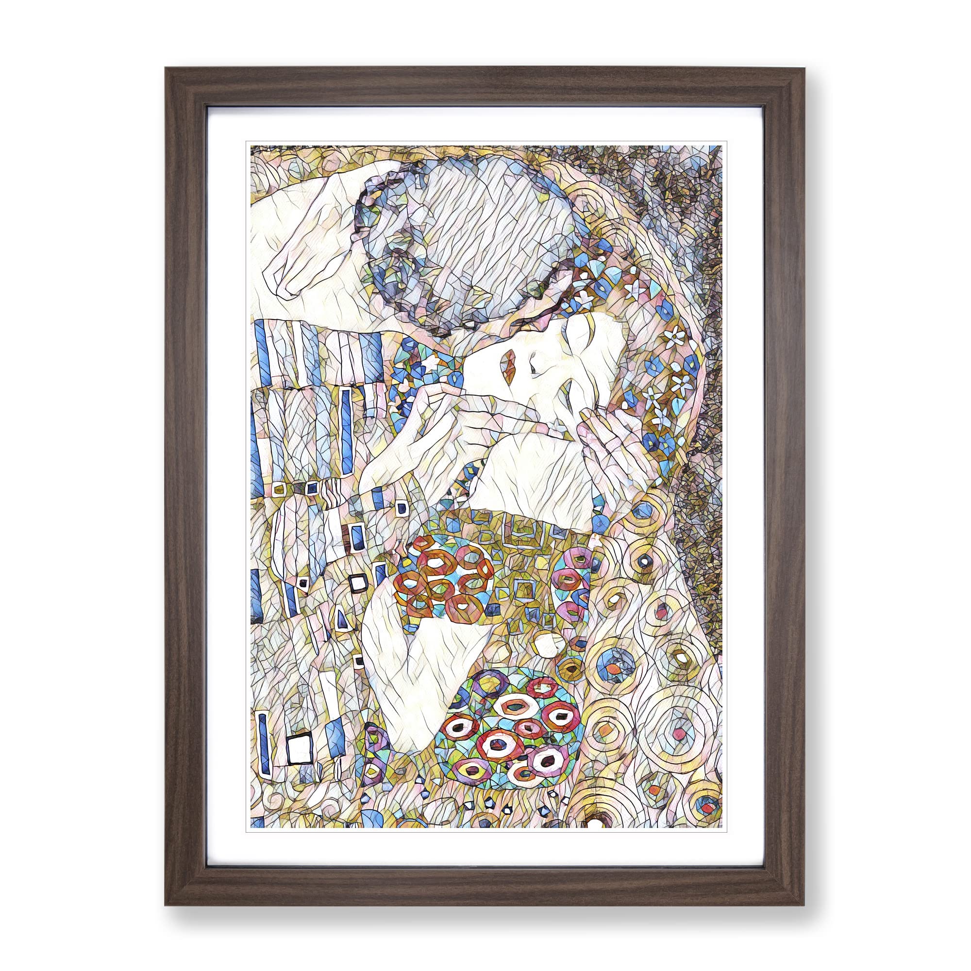 Gustav Klimt The Kiss No.4 Modern Bg Framed Wall Art Print, Ready to Hang Picture for Living Room Bedroom Home Office Décor, Walnut A4 (34 x 25 cm)