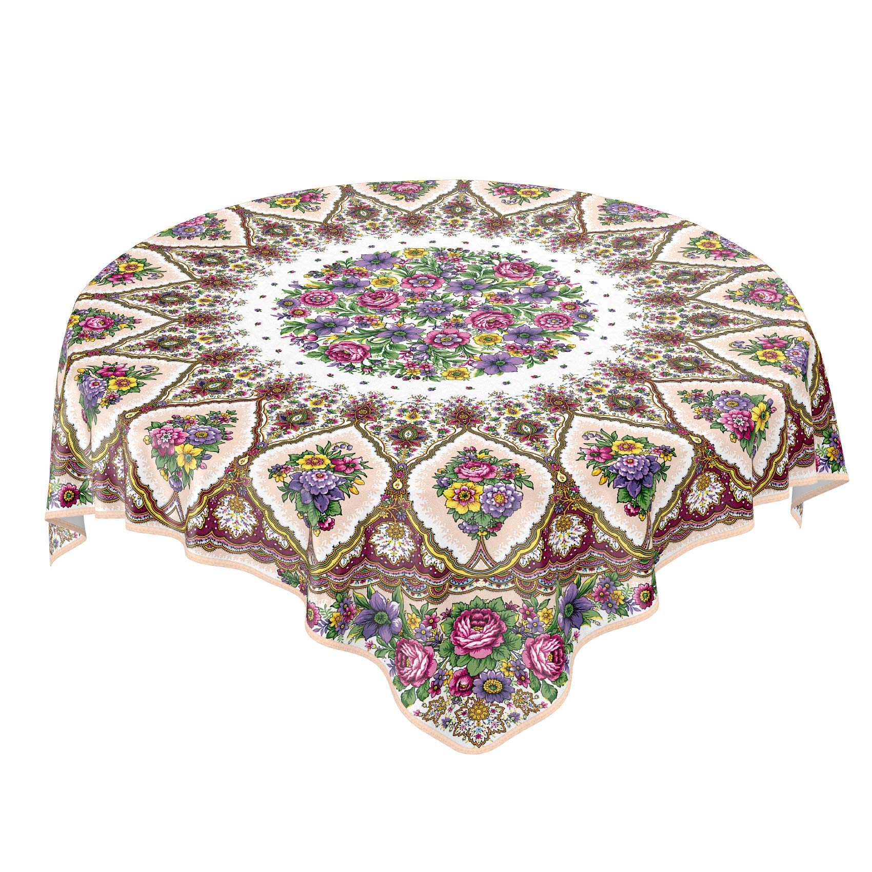 ANRO Oilcloth Tablecloth Oilcloth Tablecloth Flower Bouquet for Round Tables 136 x 136 cm Colourful