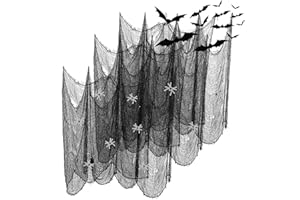 FestiCorp 3 in 1 Halloween Black Creepy Cloth Set - 6 Pcs 30x72 in Cheese Cloths with Spiders and Bats, Halloween Netting Spooky Creepy Gauze Cloth for Haunted House Decoration Indoor and Outdoor