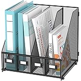SUPEASY Magazine File Holder, Binder Holder Metal Desk Organizer with 4 Rack Compartments, File Organizer for Office Home Sch