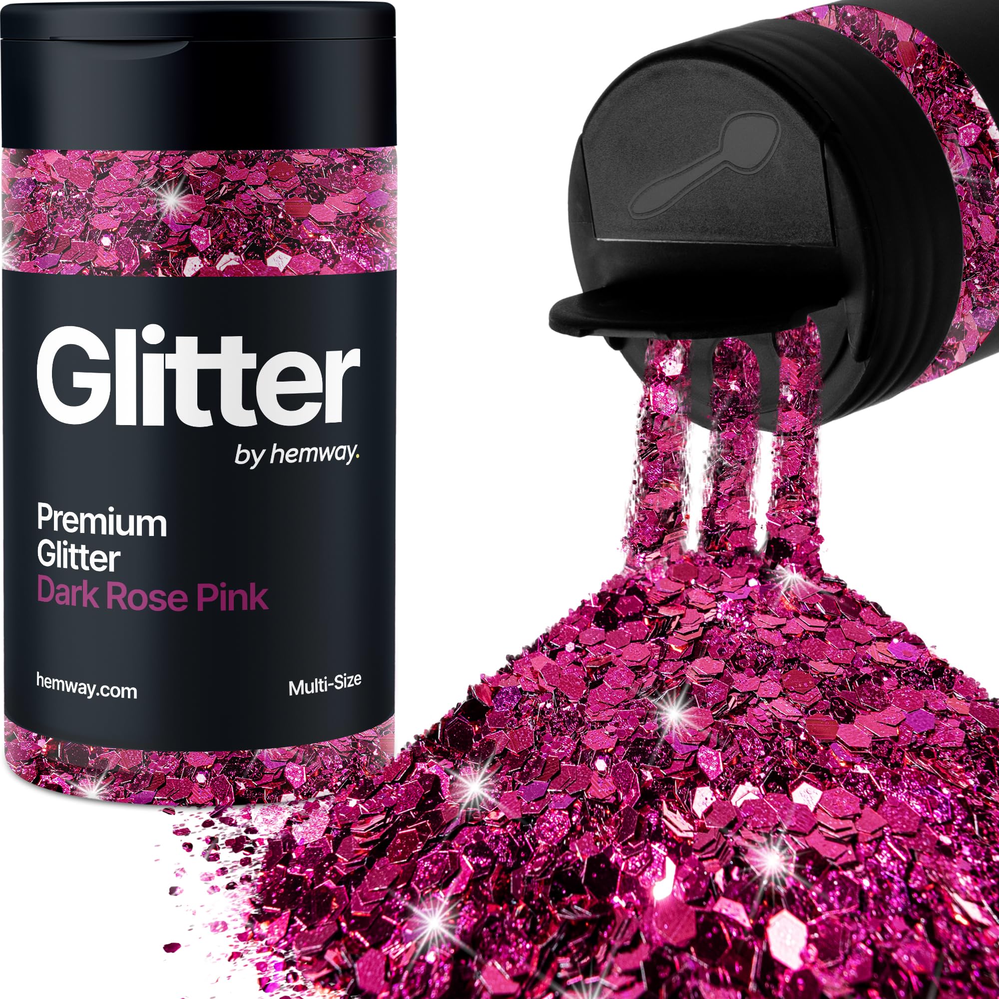 Hemway Dark Rose Pink Glitter Shaker, 120g Multi Size Glitter for Crafts Metallic Flake Sequins for Resin & Epoxy Crafts for Decorating, Halloween, Christmas, Nail, Face, Bunting, Art, Pots
