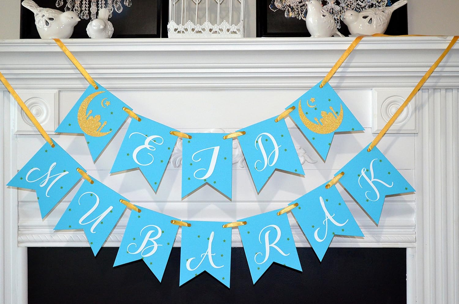 Amazon Com Eid Mubarak Banner Eid Decorations Blue And Gold Eid