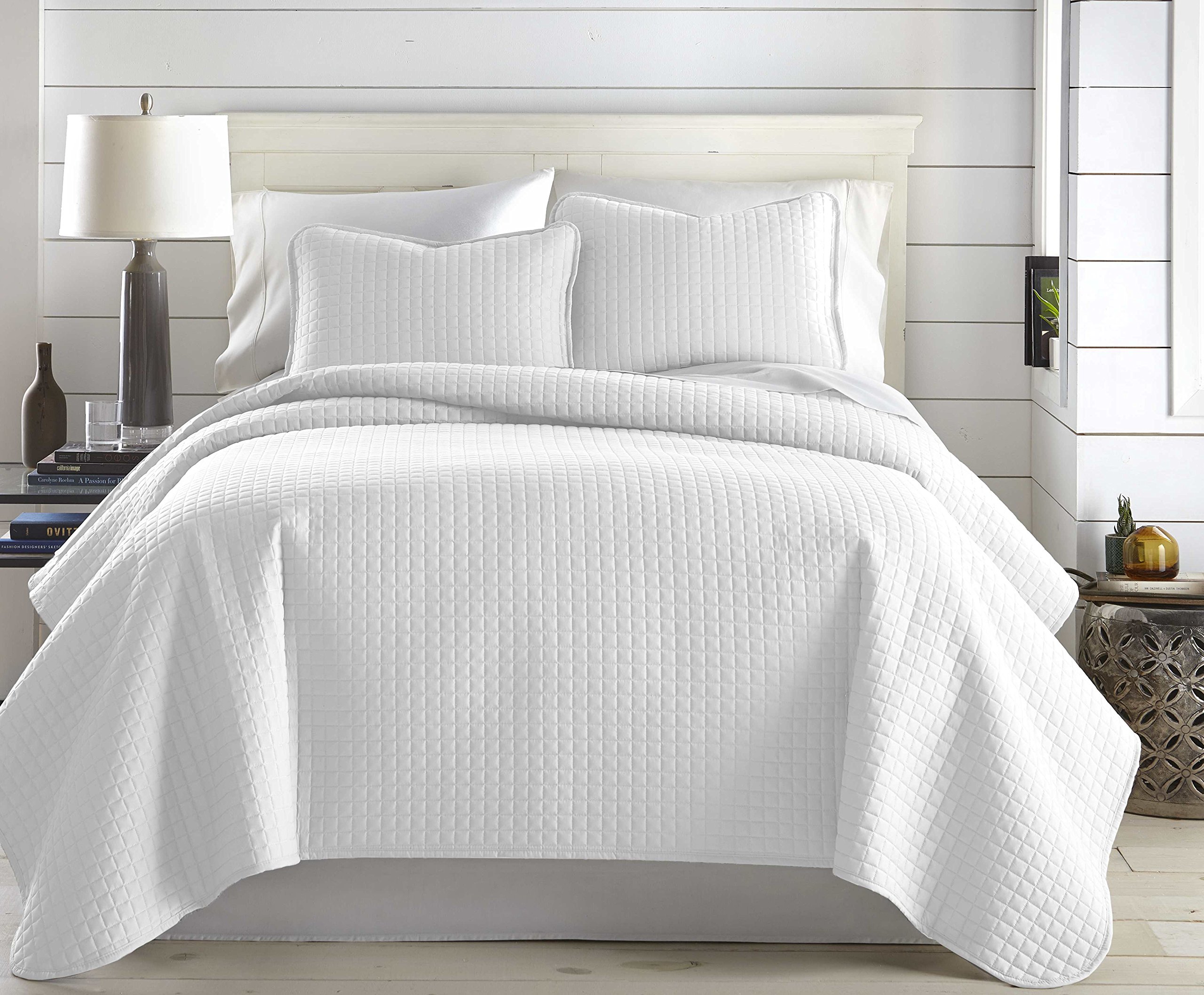 Southshore Fine Linens - Vilano Springs Oversized 3 Piece Quilt Set, King/California King, Bright White