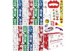 Melisheer Christmas Crackers, 12 Pack No Snap Christmas Party Favors with Snowflake Design, Xmas Poppers with Crown and Joke, Perfect for Christmas Gifts Xmas Table Holiday Party Supplies