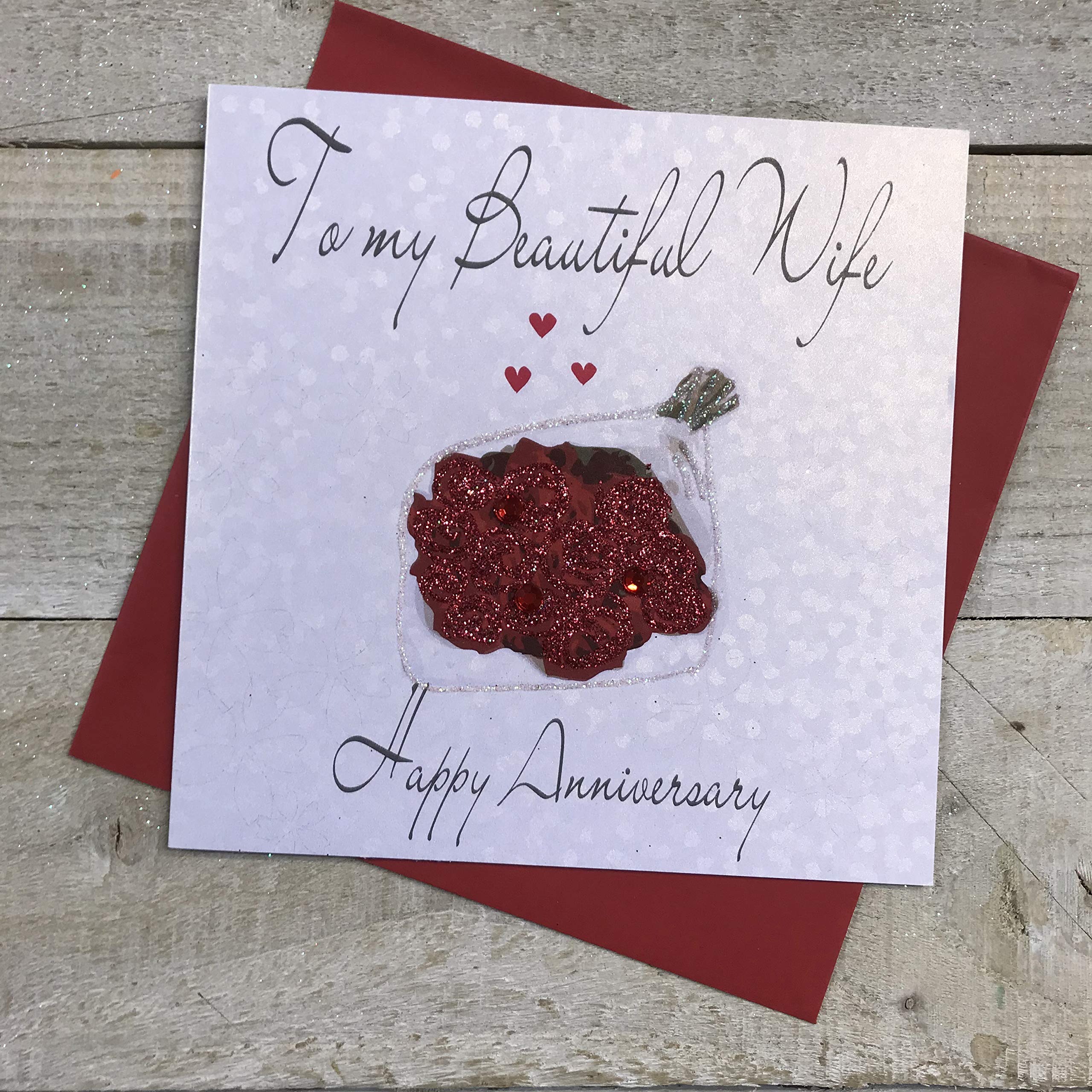WHITE COTTON CARDS To My Beautiful Wife Happy Anniversary Bouquet, WB216,16cm x 16 cm