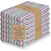 Urban Villa Kitchen Towels 100% Cotton Dish Towels for Kitchen(Set of 6)20”x30” Dish Cloths Highly Absorbent Kitchen Linen Set with Hanging Loop Perfect for Drying Dishes Cleaning Towels-Blue Stripes