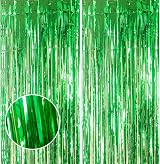 YAAVAAW 2pcs Glitter Green Tinsel Curtain Backdrop 3.2x8.3ft Door Fringe