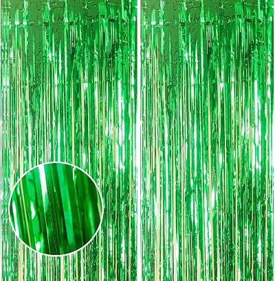 YAAVAAW 2pcs Glitter Green Tinsel Curtain Backdrop 3.2x8.3ft Door Fringe