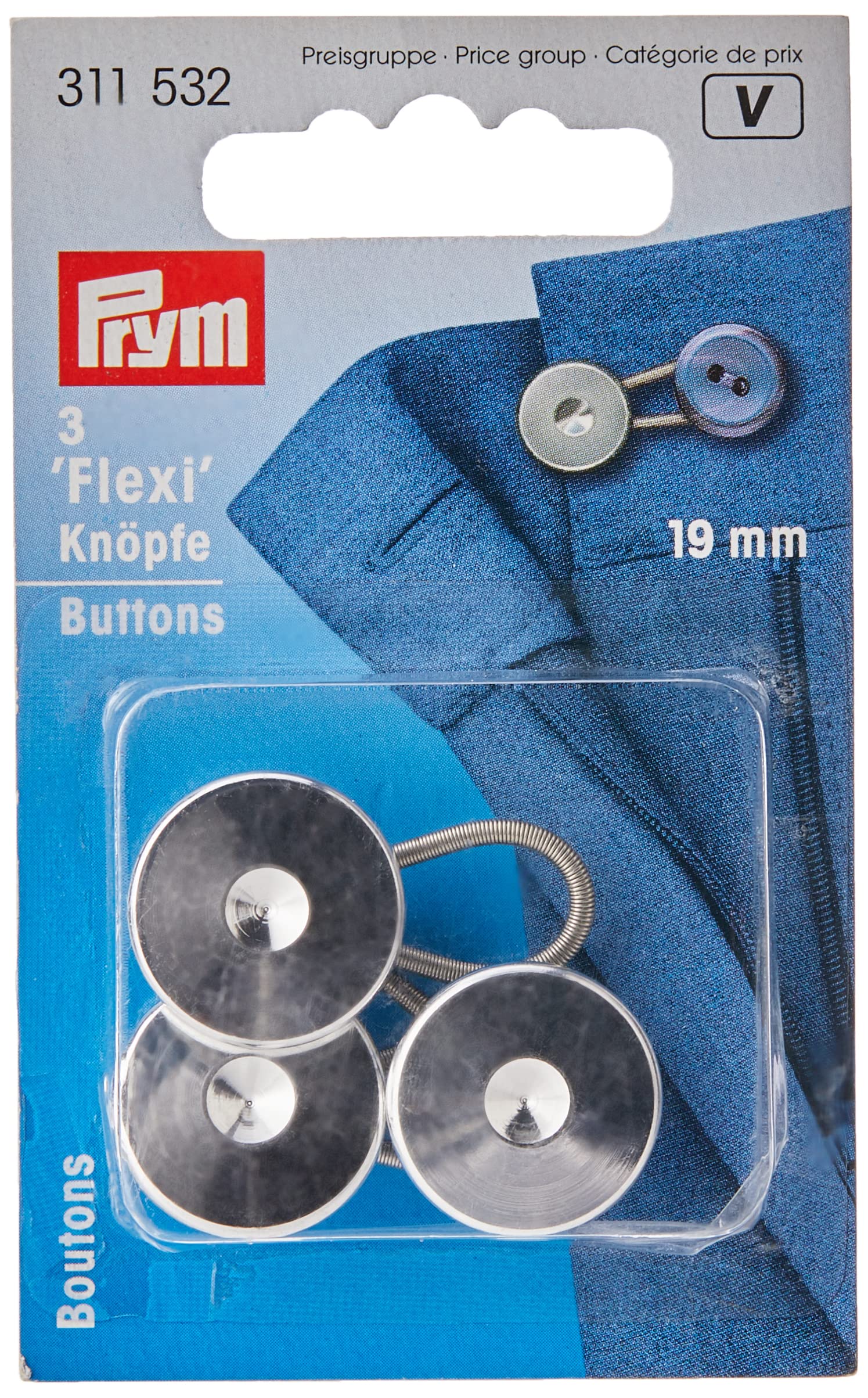 Prym - Silver (19mm) Flexi Buttons with Loop - 3 Pieces