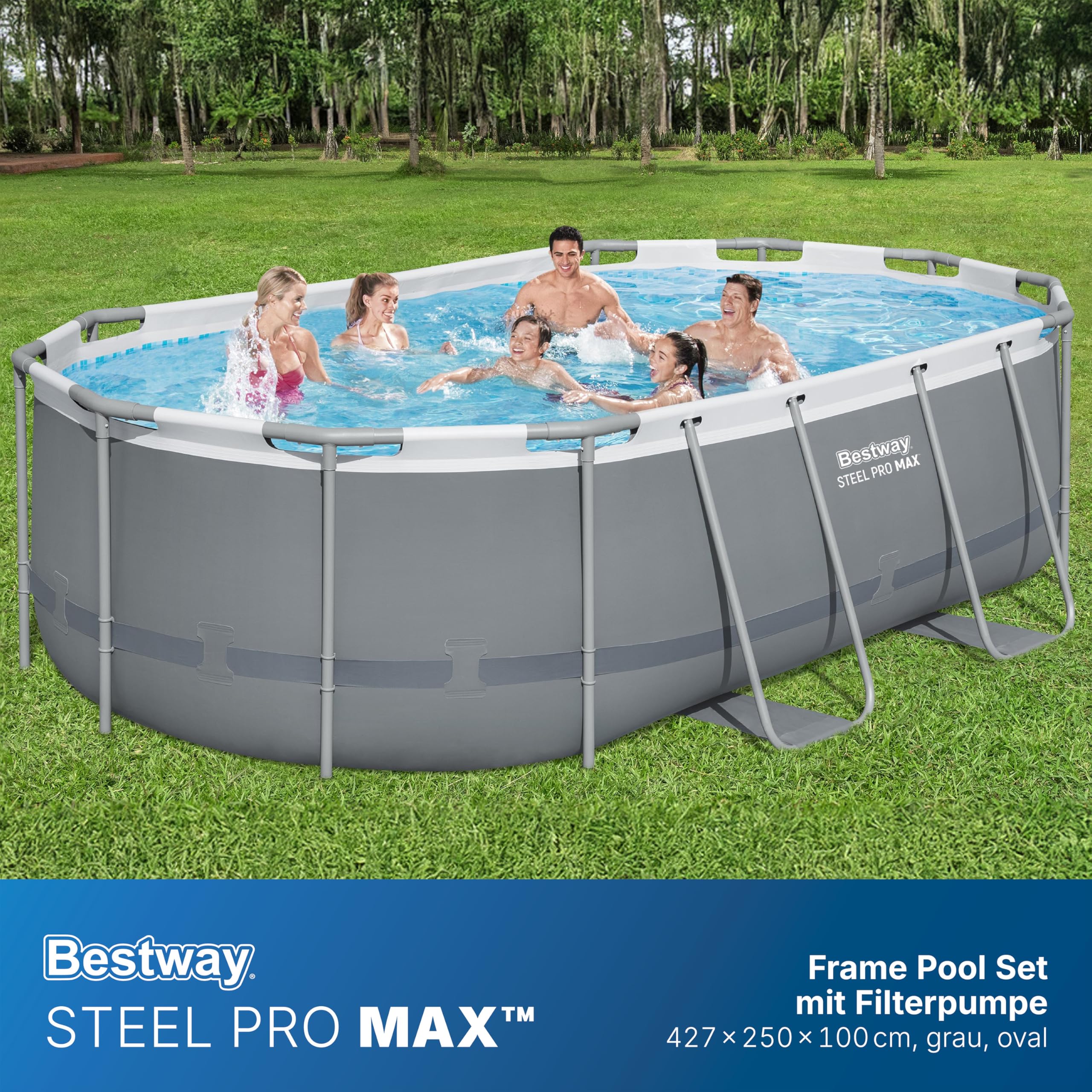 Bestway Power Steel Frame Pool Set mit Filterpumpe 427 x 250 x 100 cm, grau, oval 3