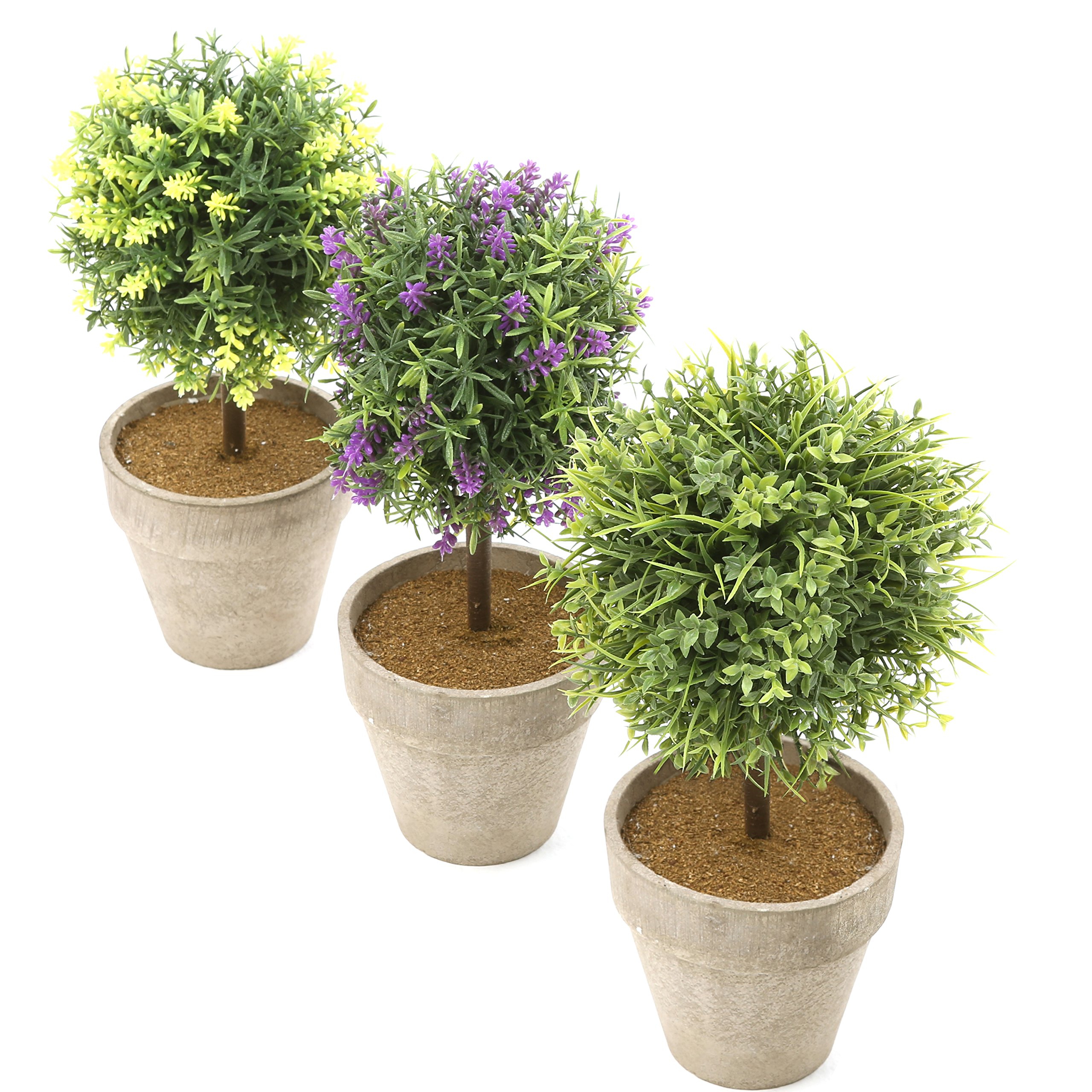 MyGift Mini Tabletop Faux Potted Artificial Topiary Plants In Ceramic
