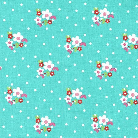 Tessuto fiori e puntini | bianco, fucsia, rosa chiaro, verde erba ...