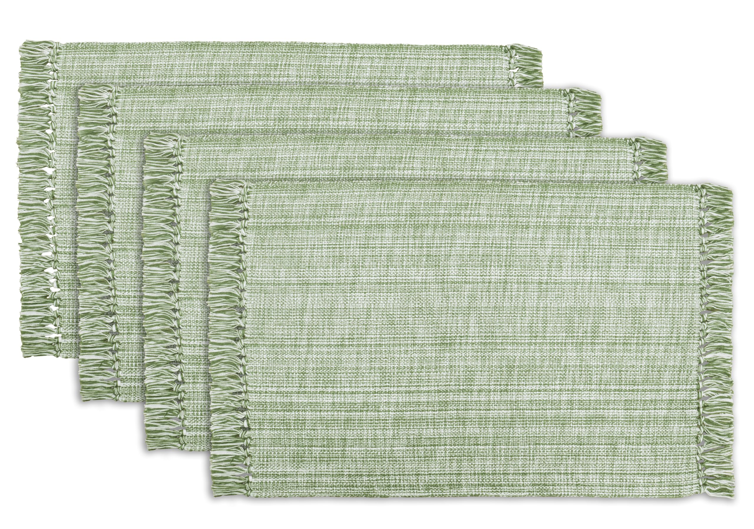 Photo 1 of PurpleEssences Chambray Placemats with Fringes - 100% Cotton, Set of 4, 13x19 Inch, Thick Durable Table Mats for Dining, Kitchen, or Casual Farmhouse Tabletop Décor - Sage Green and H.White