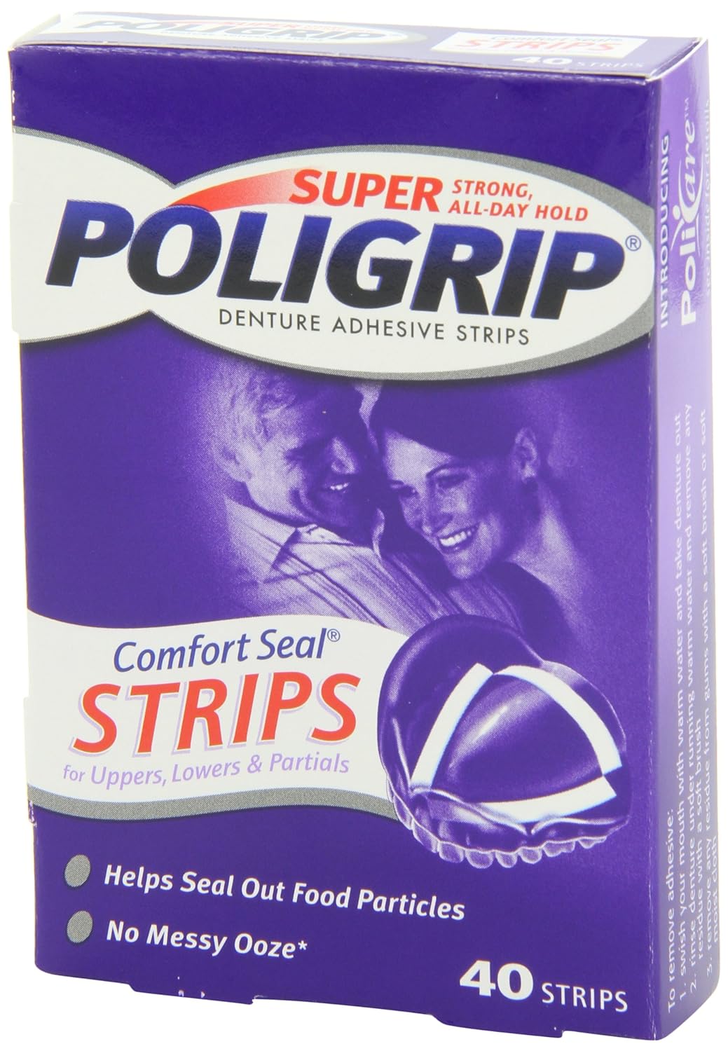 Super Poligrip Comfort Seal Denture Adhesive Strips 40 Count Pack