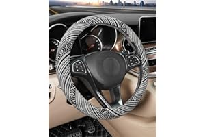 SEG Direct Boho Steering Wheel Cover with Baja Blanket Cloth, Ethnic Style Auto Wheel Cover Made of Coarse Flax, Fits 14 1/2-15 1/4 inches Car Wheel