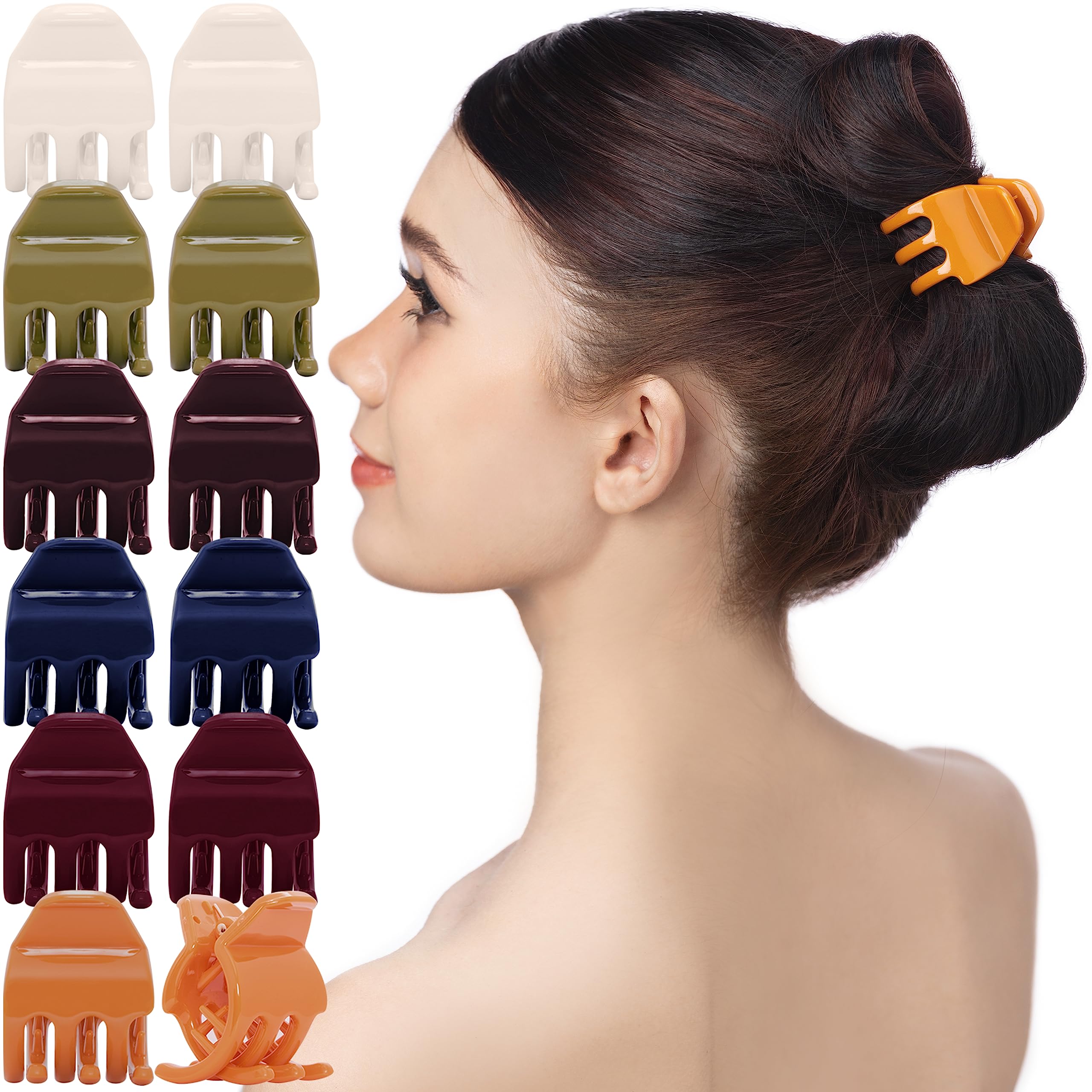 RC ROCHE ORNAMENT 12 Pcs Womens Criss Cross 3 Claw Hair Clips Secure Strong Hold No Slip Jaw Teeth Accessories Accessory Girls Ladies Plastic Fashion, Medium Classic Multicolor