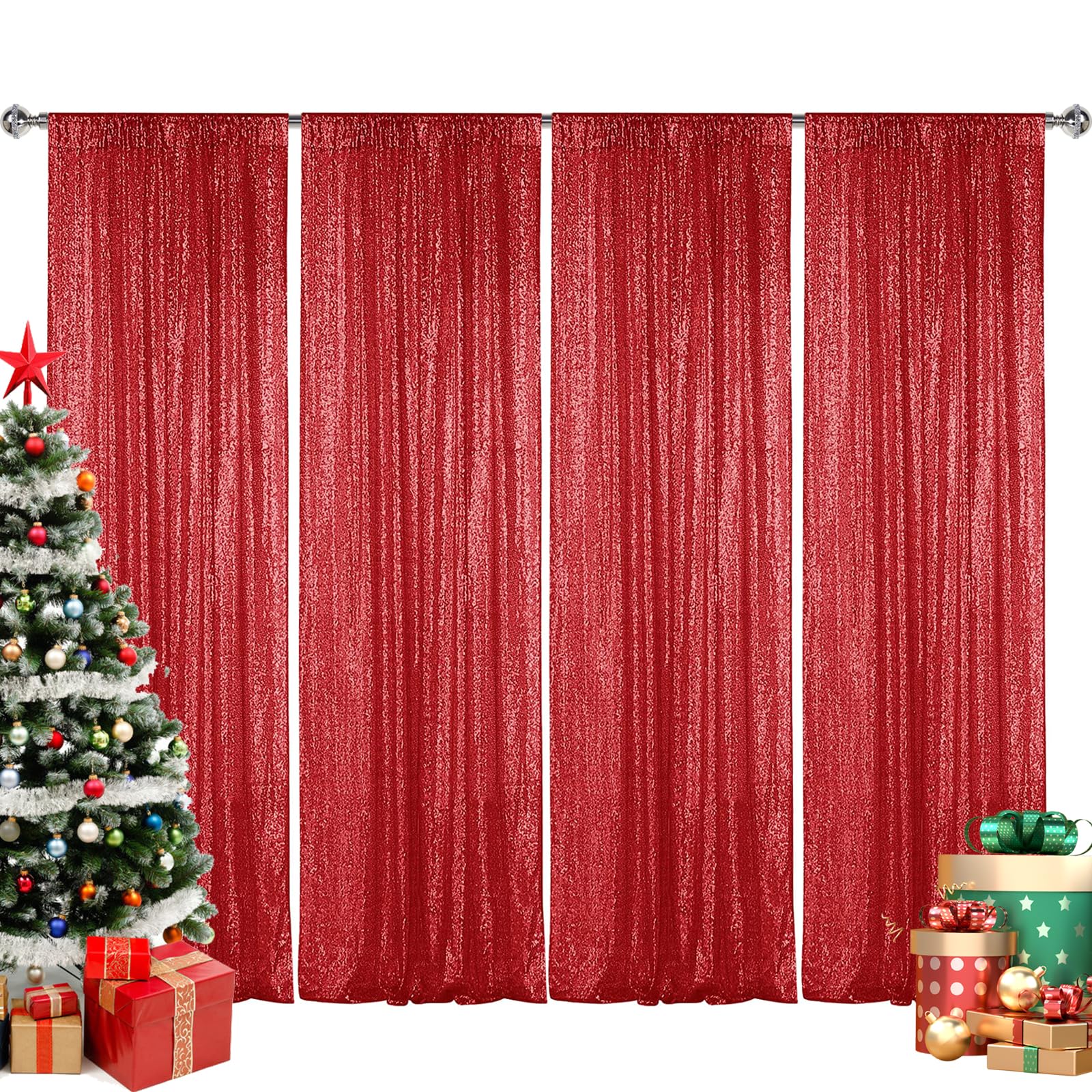 Sugargirl Red Sequin Backdrop Curtain 4 Panels