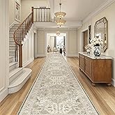 Madane 3x20 Hallway Runner Rug - Extra Long Carpet Runners for Hallways 20ft Non Slip Stain Resistant Rugs Runner for Living Room Bedroom 20 Feet Distressed Floor Carpet for Kitchen, Ivory/Brown