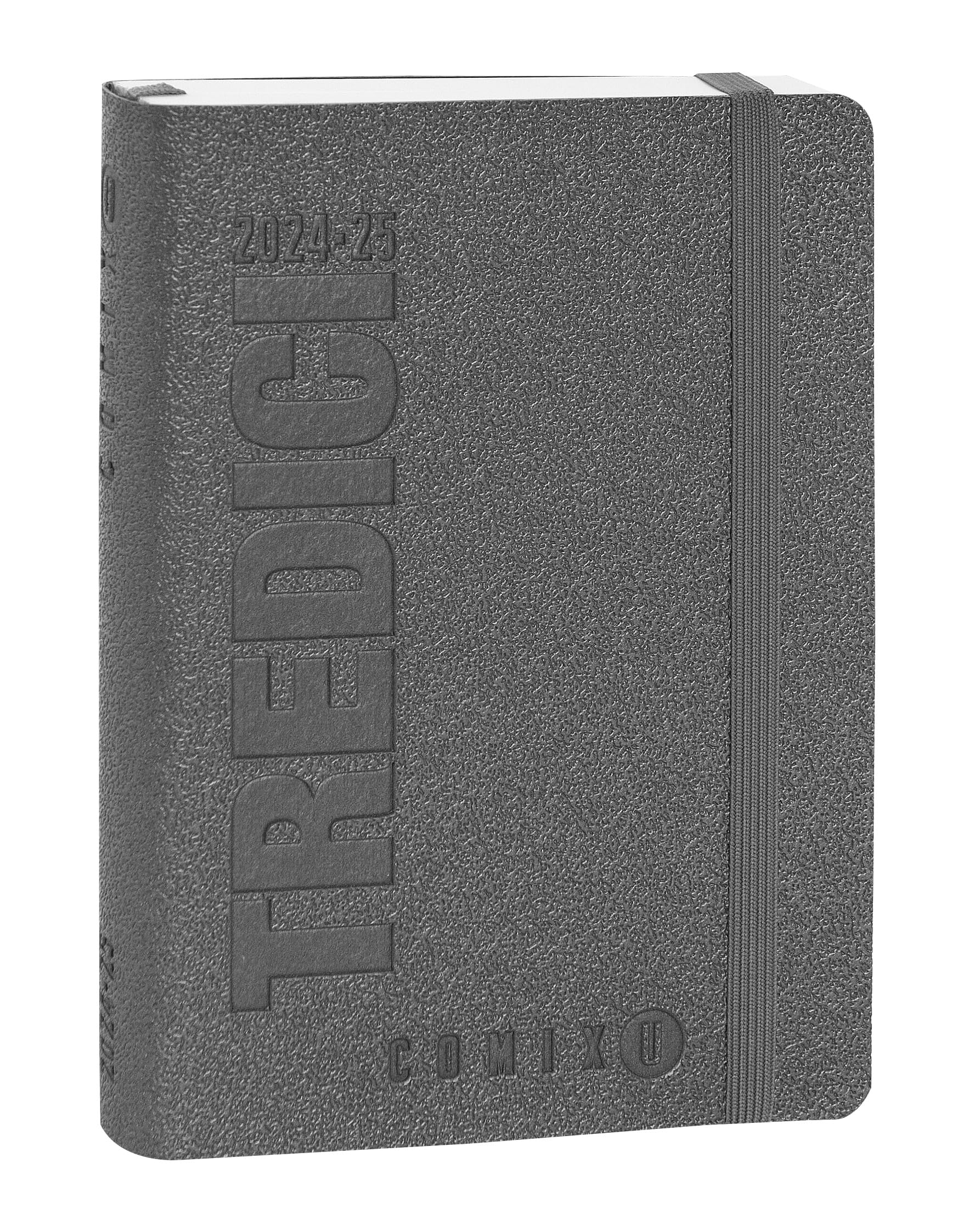 COMIX U YOURSELF 2024-2025 Mini Daily Diary, 13 Months Diary with Soft PU Cover, Elastic, Expandable Pocket and 384 Pages, Ideal for School, 4.3 x 6 inches, Grey