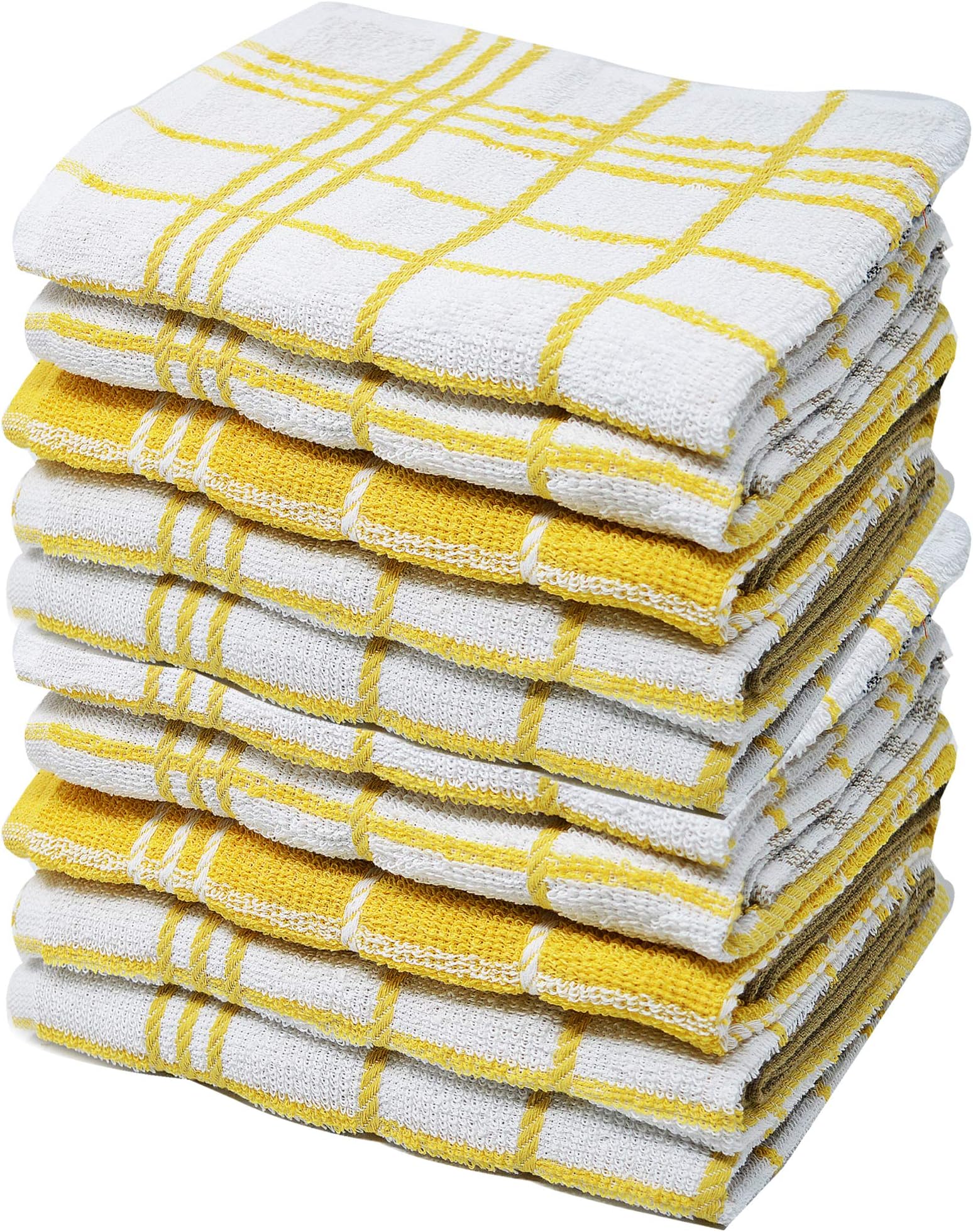 Pack Of 10 Cotton Tea Towels For Kitchen Quick Dry Lint Free Absorbent Large Drying Dish Cloths For Multipurpose Use Machine Washable 60x40cm (Yellow White)