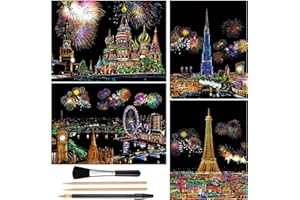 MEOWHAUS Scratch Art Rainbow Painting Paper, Craft Arts Supplies Set: 4 Sheets (A4) with 4 Tools, DIY Crafts Scratchboard Painting Engraving Womens Hobbies, Adults & Kids Christmas Birthday Gift
