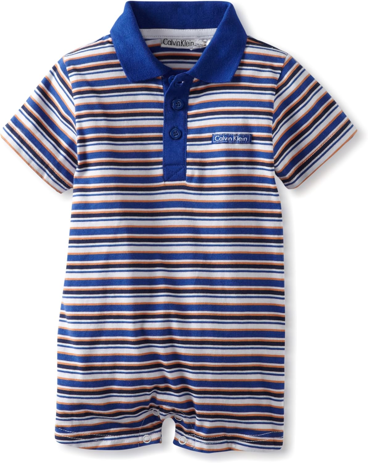 Calvin Klein Baby Boys' Stripe Polo Romper Royal Infant And Toddler Rompers Clothing