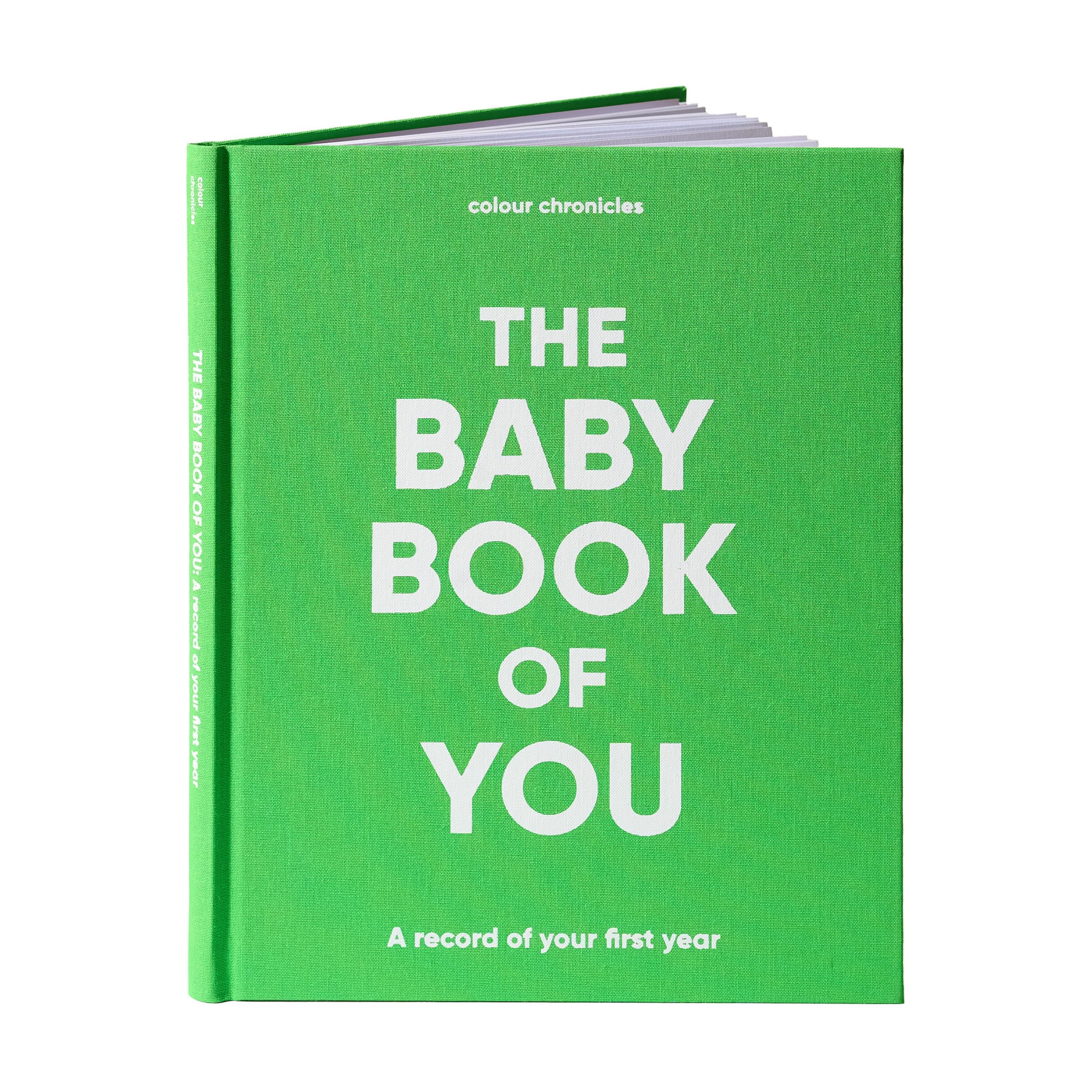 Baby Memory Book | New Baby Gift | Capture Special Moments of the 1st Year with this Baby Book | 8” x 10” Scrapbook | 96 Pages | Personalised Gift – Space for Drawings and Photos | Hardback - Green