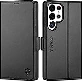 SHIELDON Wallet Case for Galaxy S25 Ultra 6.9", Genuine Leather Folio Case with Kickstand RFID Blocking Card Holder Magnetic Protective Phone Cover Compatible with Galaxy S25 Ultra 2025 - Black