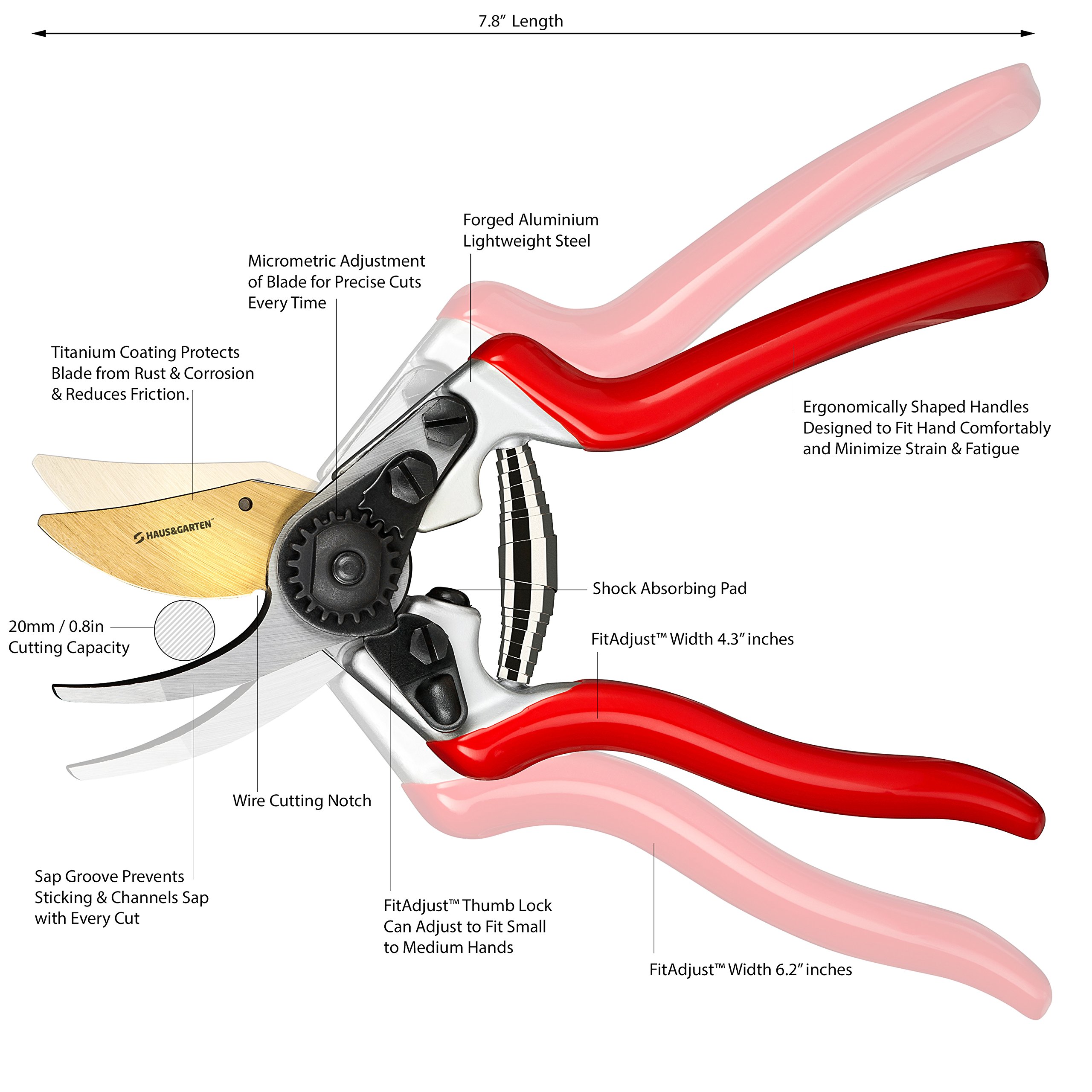 PrecisionPRO Titanium Pruning Shears - Best Bypass Pruner Garden Shears,Tree Trimmer - Ideal Shrub Plant Scissors & Rose Cutter Razor Sharp Hand Secateurs Ergonomic Gardening Tool for Effortless Cuts