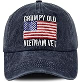 Vxchkerm Grumpy Old Vietnam Vet American Flag Hat, Adjustable Cotton Embroidered Patriotic Baseball Cap
