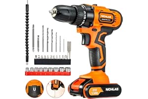 Nichilas Cordless Drill, 21V Power Screwdriver 2 Variable Speed 3/8” Keyless Chuck, 1500mAh Battery and Charger for assembling, repairing and DIY