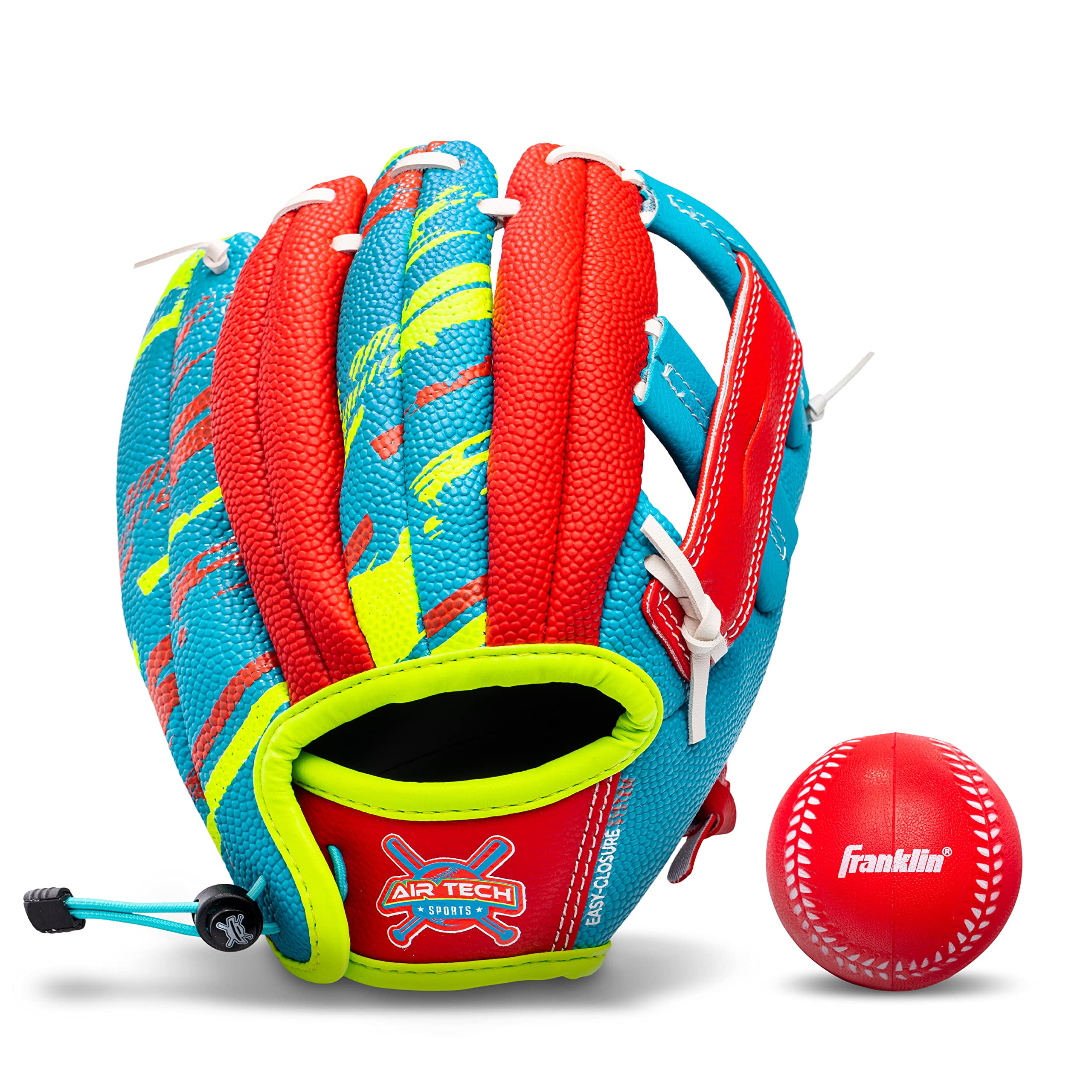 Franklin Sports Air Tech Baseball Glove with Ball - Tee Ball - Soft Air Tech Foam - Royal/Red, 8.5"