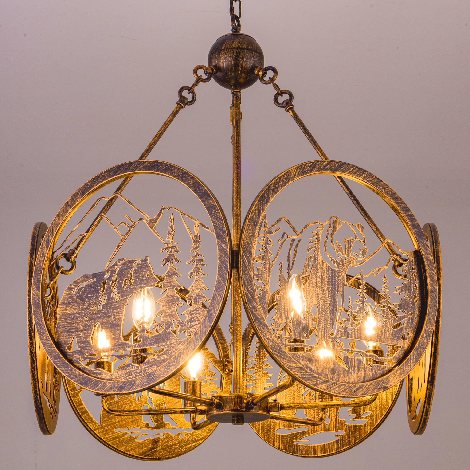 Photo 1 of TOCHIC 6 Lights Farmhouse Chandelier for Dining Room, 28" D Rustic Western Bear Chandeliers Light Fixture for Bedroom, Vintage Drum Chandelier for Living Room, Kitchen, Foyer, Cabin, Entryway