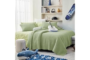 SHALALA NEW YORK SHALALA Twin Size Sage Green Waffle Quilt Set, Lightweight Sage Green Bedspread Soft Waffle Bedding Coverlet with 1 Pillow Sham,Twin Size Blanket Comforter for All Season