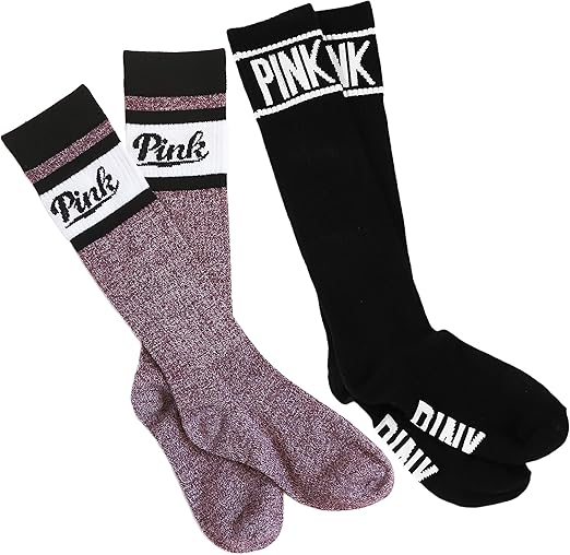Victoria Secret Pink Just Below The Knee High Socks Set Of Two at Amazon Women’s Clothing store